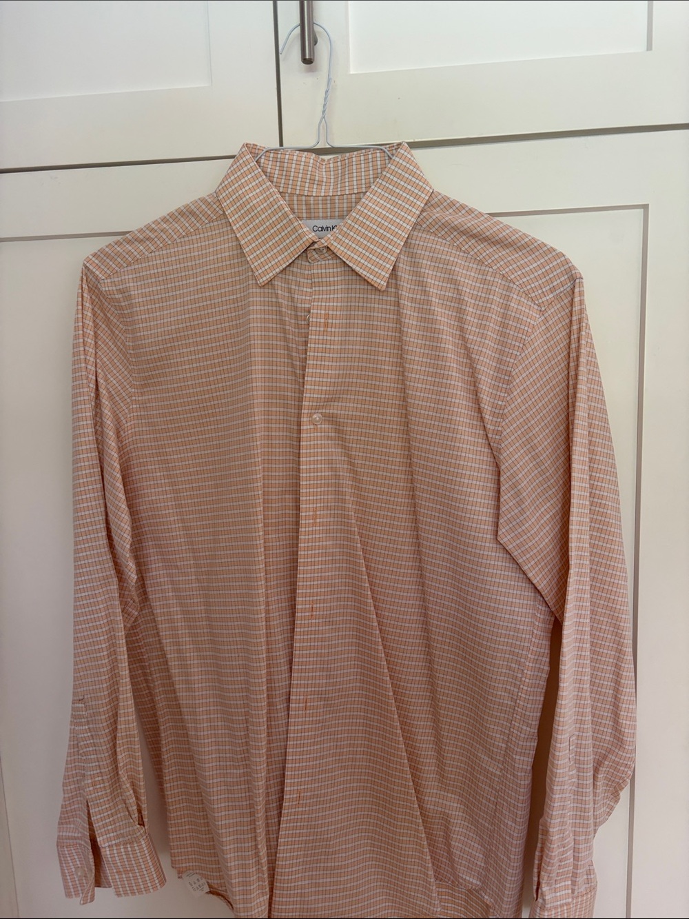 Calvin Klein Peach Check Long-Sleeve Dress Shirt